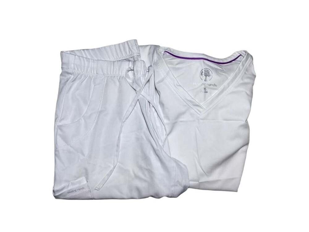 Healing Hands White Scrubs Set V-Neck Top and Pants